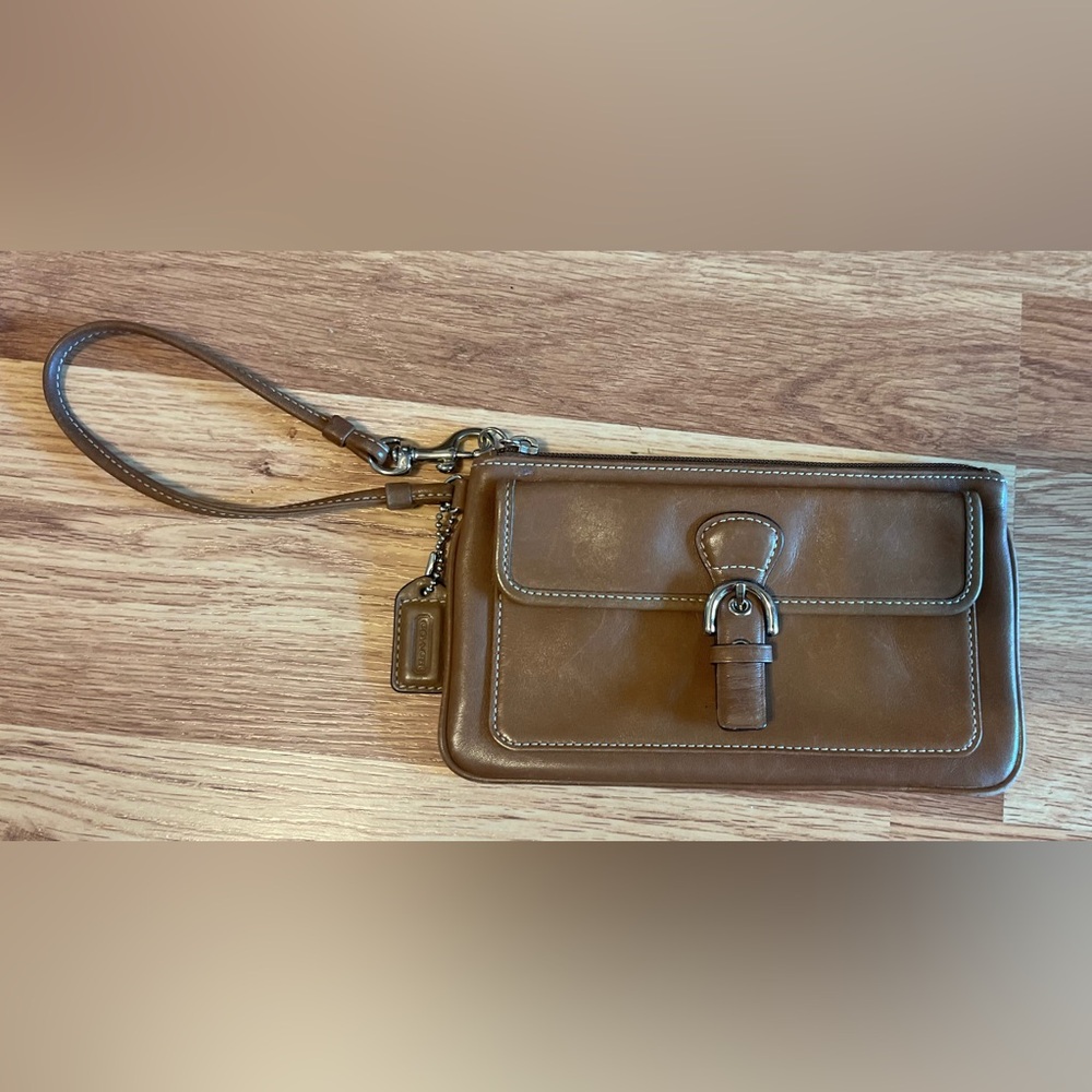 Coach Tan Leather Wristlet with Buckle